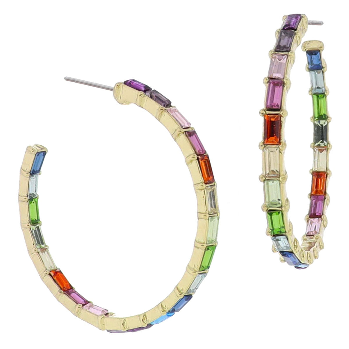 JM Multicolor Baguette Hoop Earrings