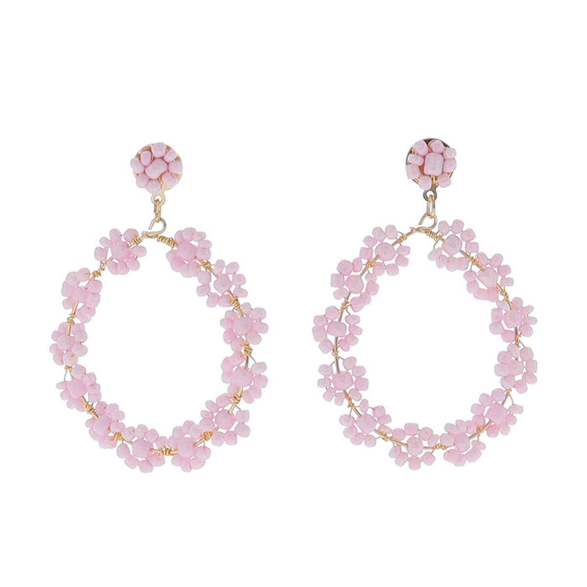 JM Pink Flower Beaded Earrings