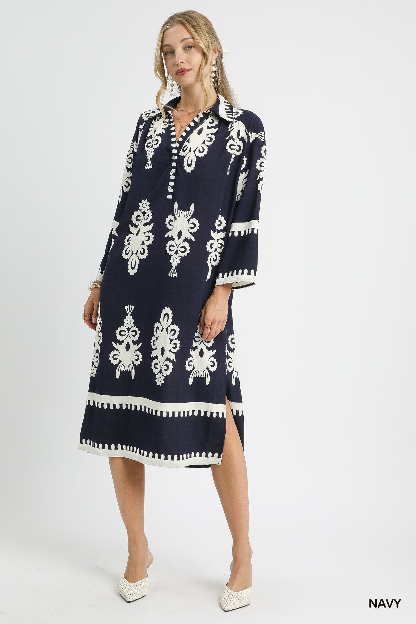 Navy Abstract Midi Dress