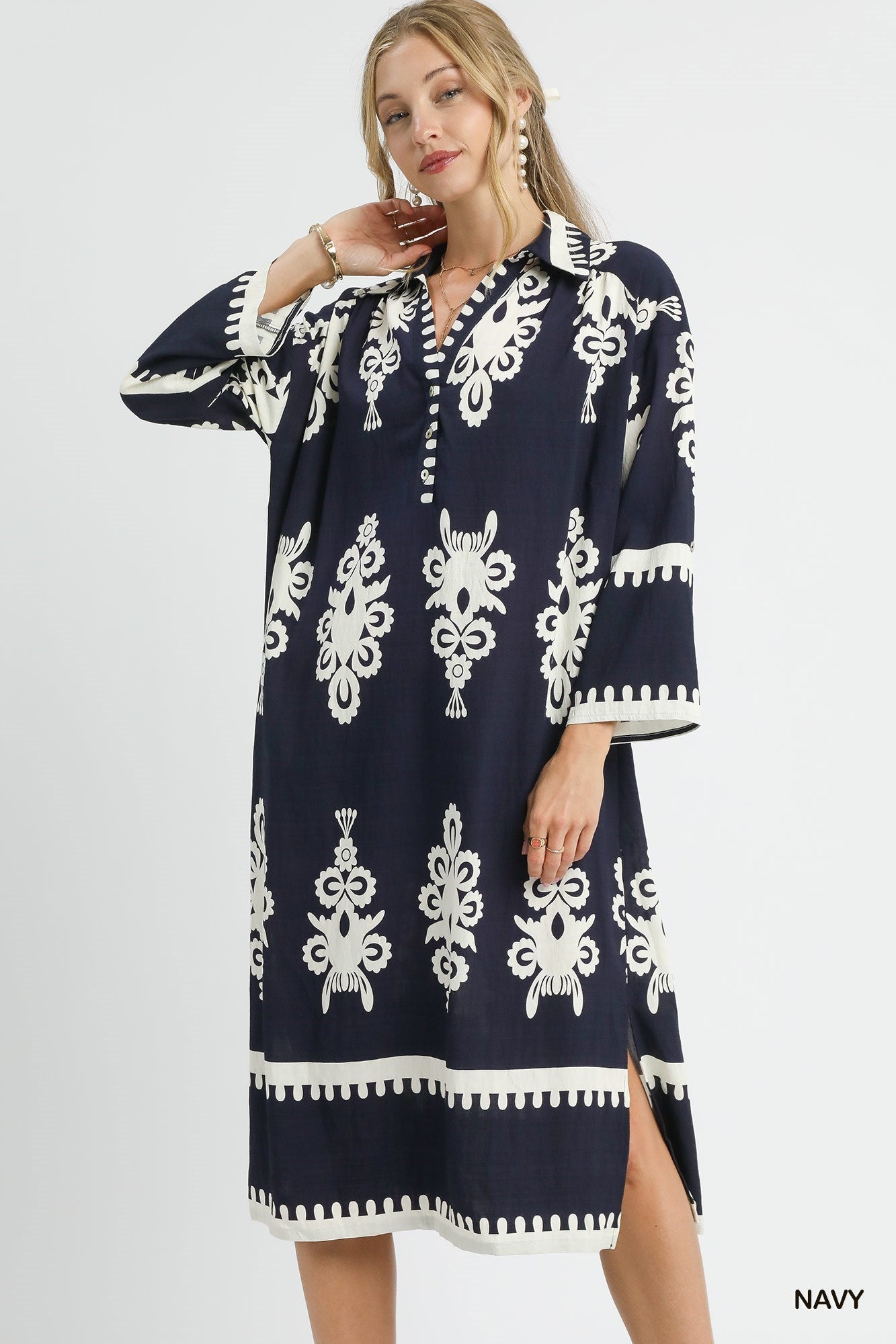 Navy Abstract Midi Dress