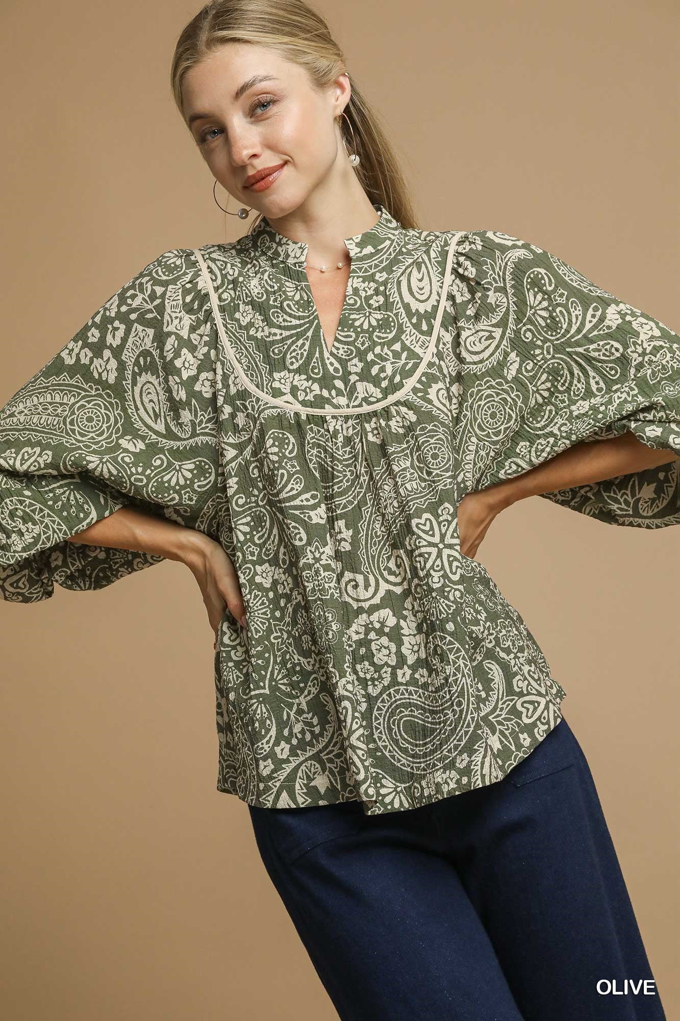 Olive Pintuck Blouse