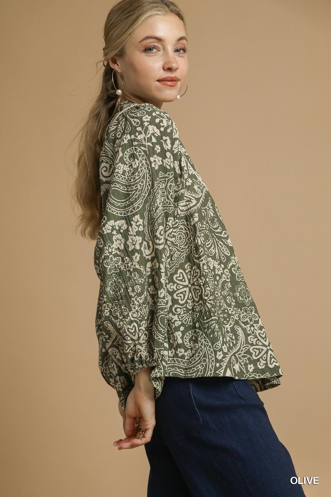 Olive Pintuck Blouse