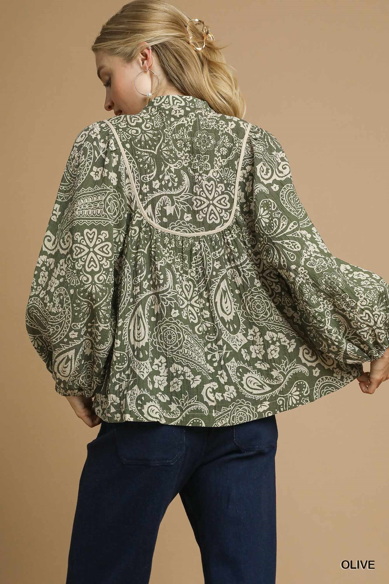 Olive Pintuck Blouse