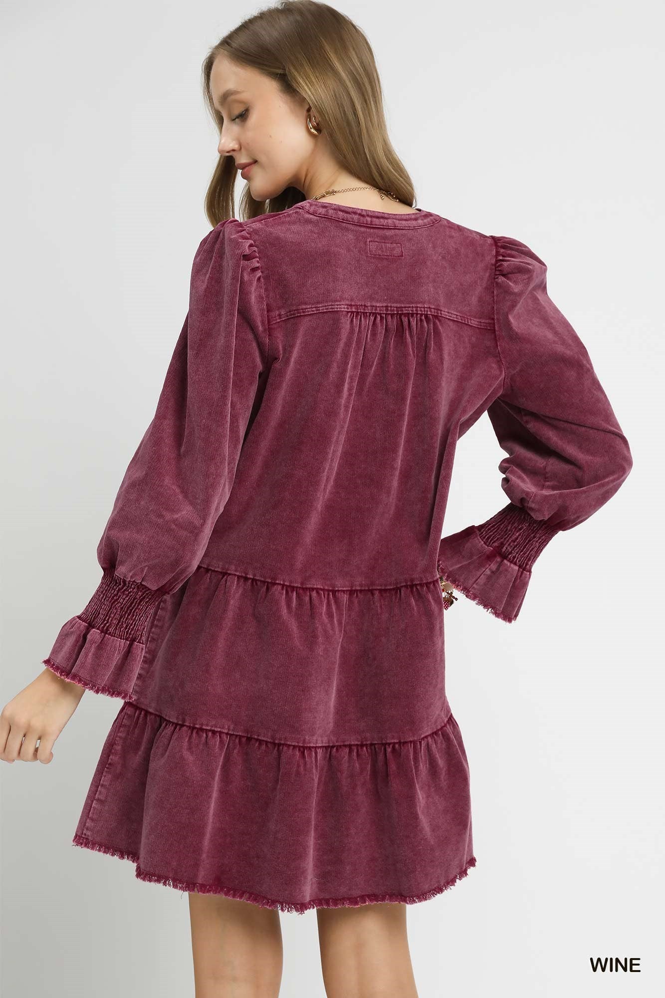 Wine Washed V Neck Dress
