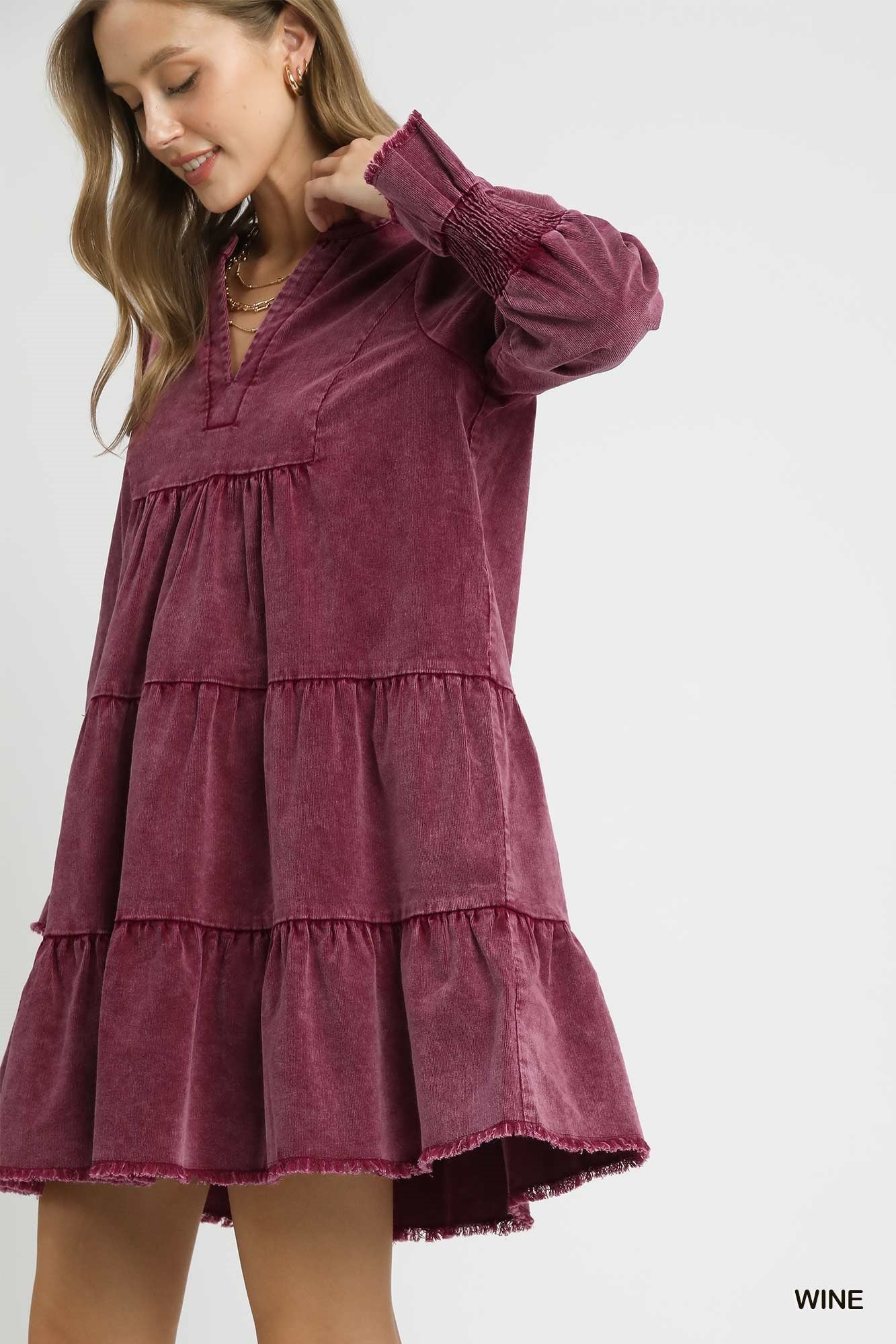 Wine Washed V Neck Dress
