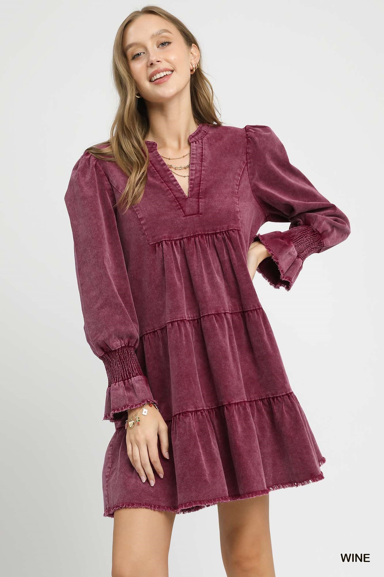 Wine Washed V Neck Dress