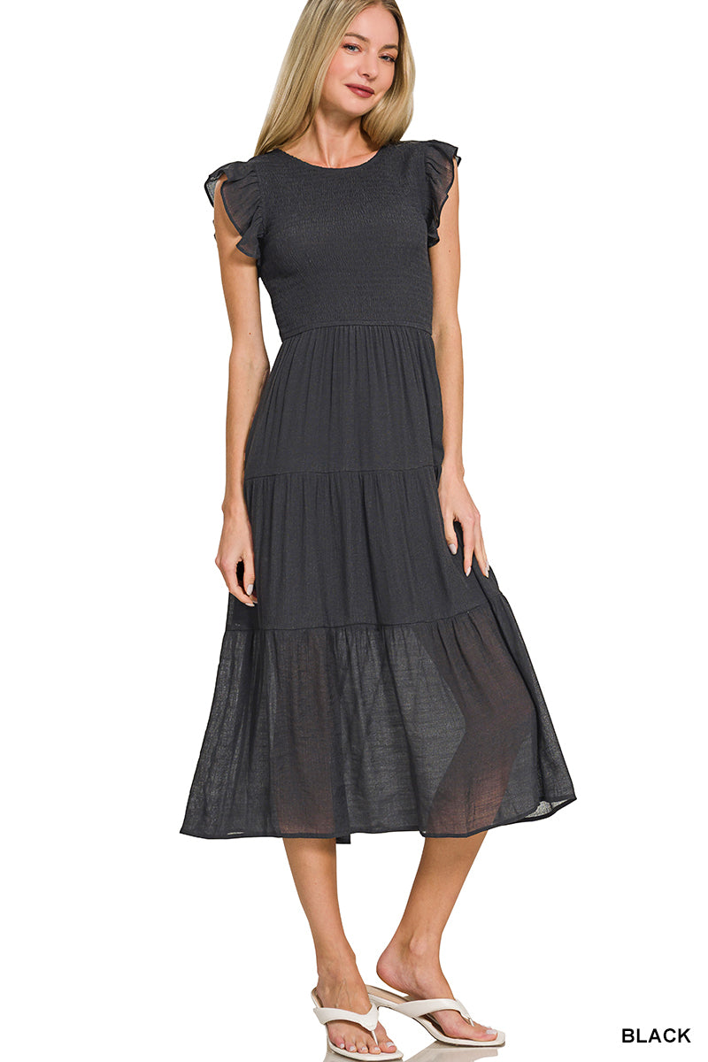 Woven Smocked Midi Dress