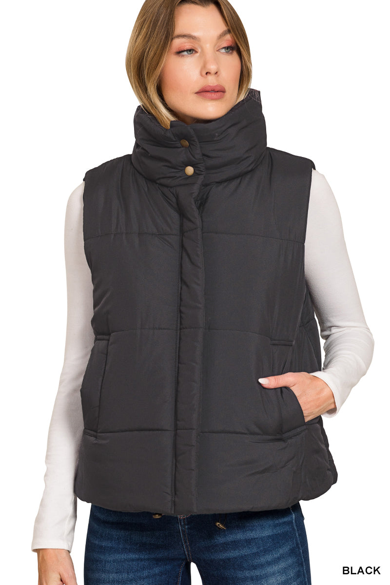 Black High Neck Puffer Vest
