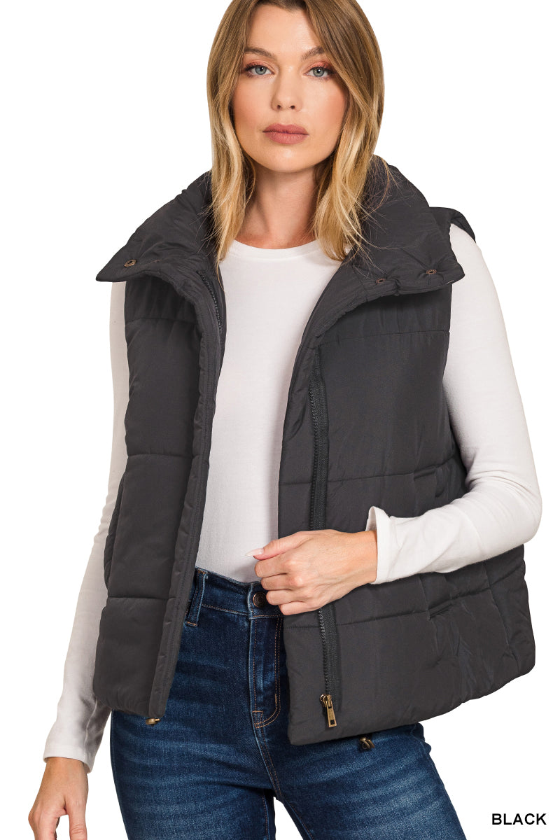 Black High Neck Puffer Vest