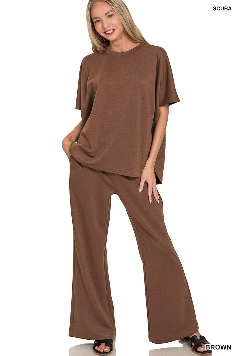 Scuba Curbed Hem Pants Set