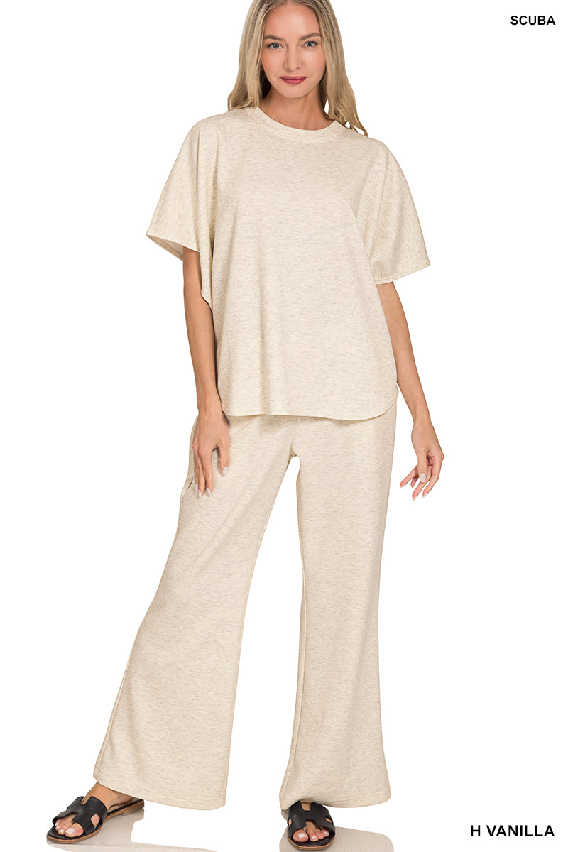 Scuba Curbed Hem Pants Set