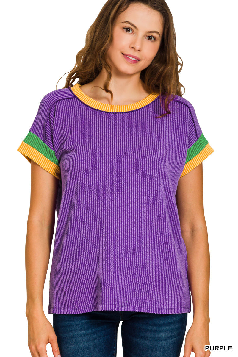 Mardi Gras Ribbed Top