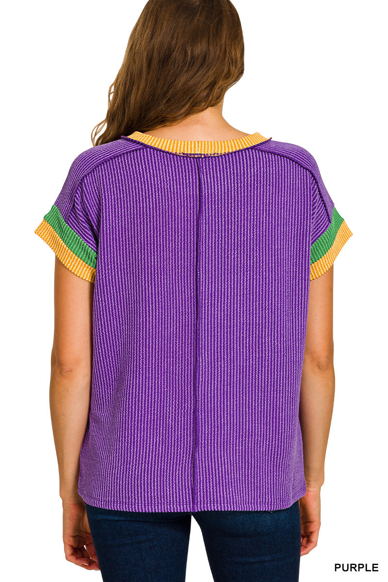 Mardi Gras Ribbed Top