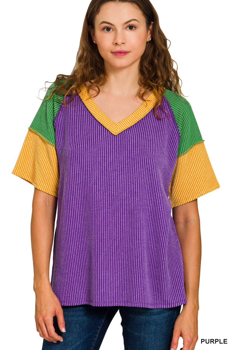 Mardi Gras Color Block Top