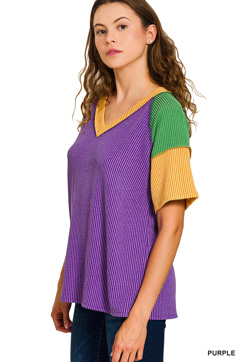 Mardi Gras Color Block Top