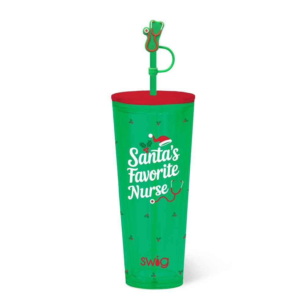 Santa's Favorite Nurse Plastic Tumbler 24oz