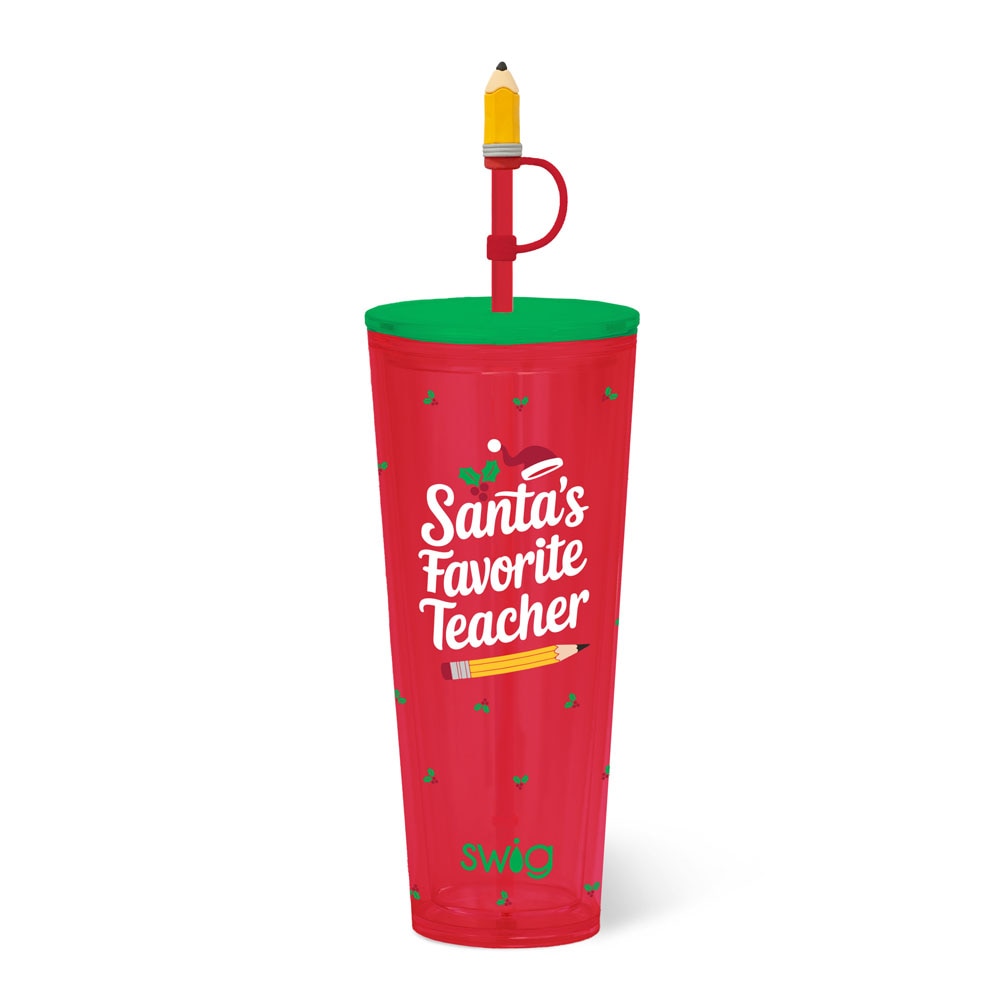 Santa's Favorite Teacher Plastic Tumbler 24oz