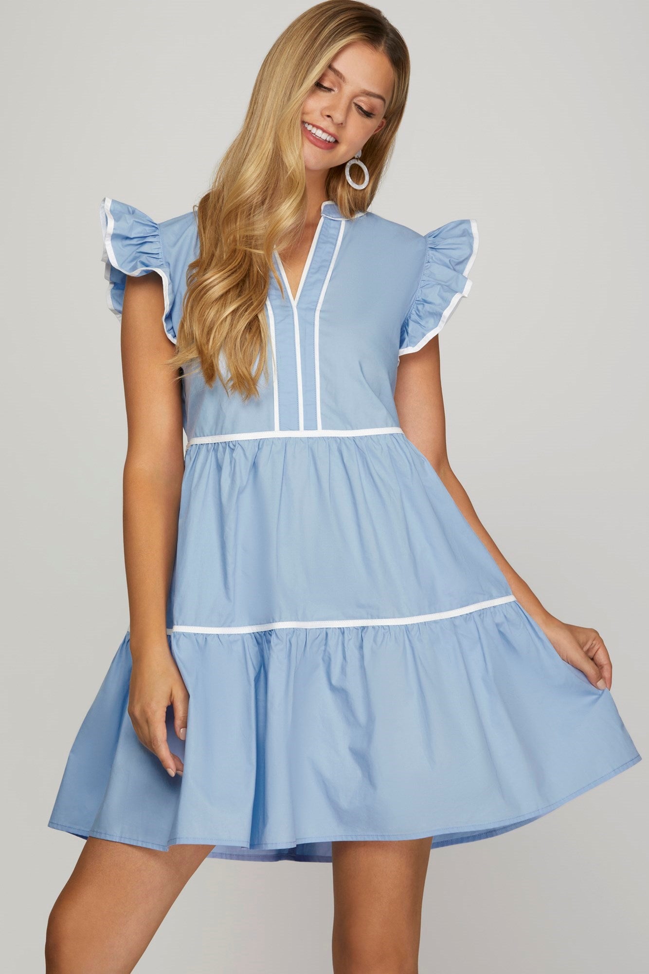 Light Blue Piping Dress