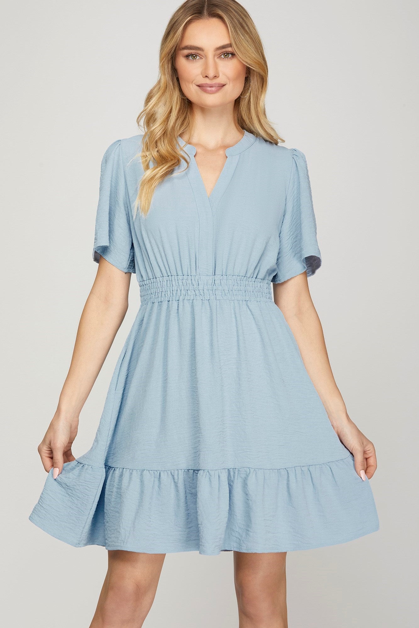 Light Blue Bell Sleeve Dress