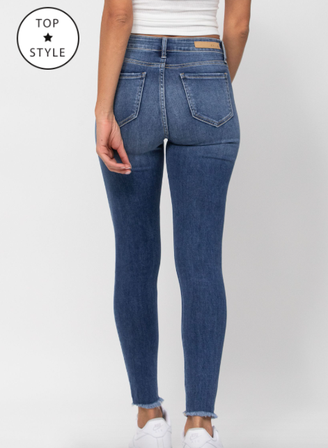 Mid Rise Fray Crop Skinny