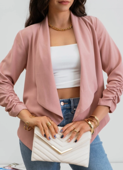 3/4 Rouched Sleeve Blazer