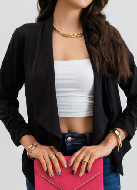 3/4 Rouched Sleeve Blazer