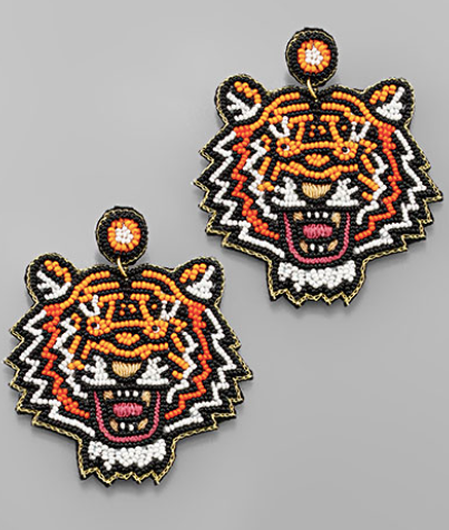 Beaded Tiger Face Earrings