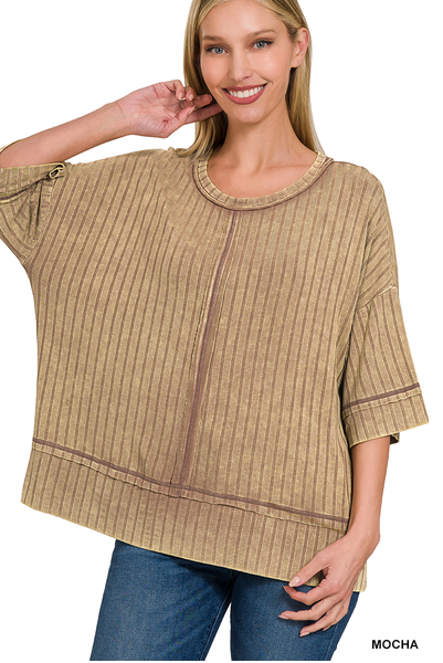 Ribbed Boat Neck Top