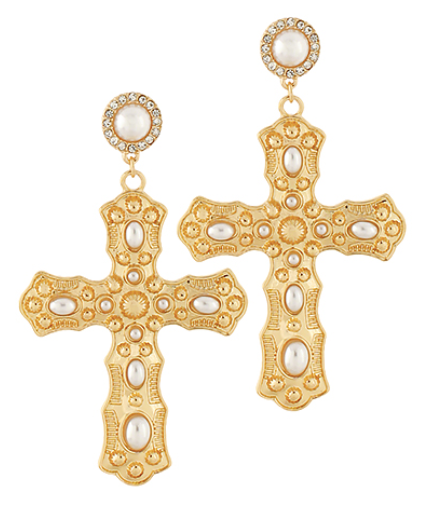 Pearl Studded Cross Earrings