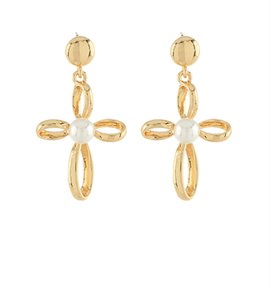 Cross Pearl Drop Earrings