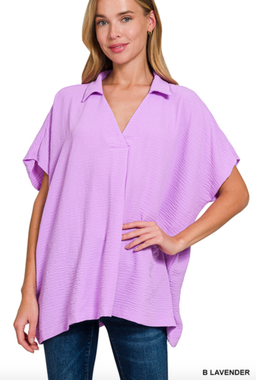 Woven Collared V-Neck Top