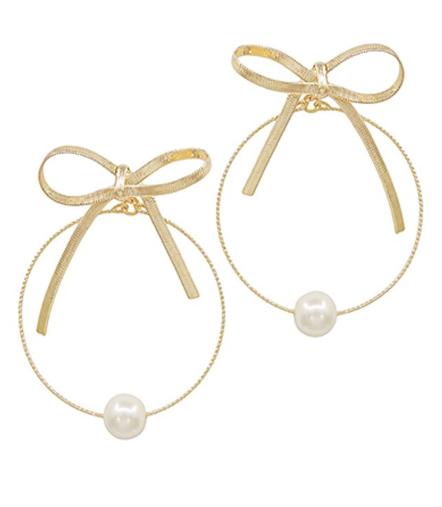 Bow & Pearl Round Earrings