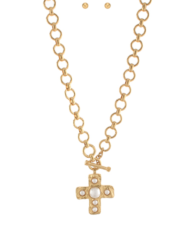 Pearl Cross Pendant Necklace