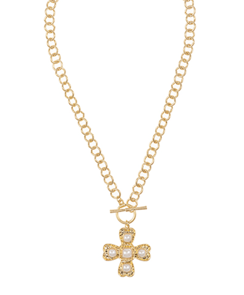 Vintage Pearl Cross Necklace
