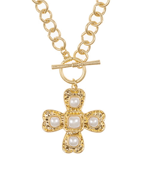 Vintage Pearl Cross Necklace