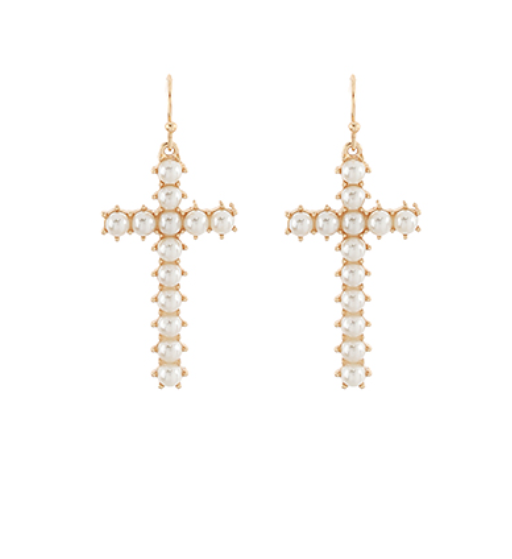 Pave Pearl Cross Earrings
