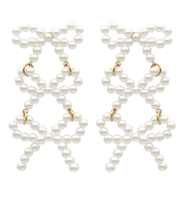 3 Pearl Bow Drop Earrings