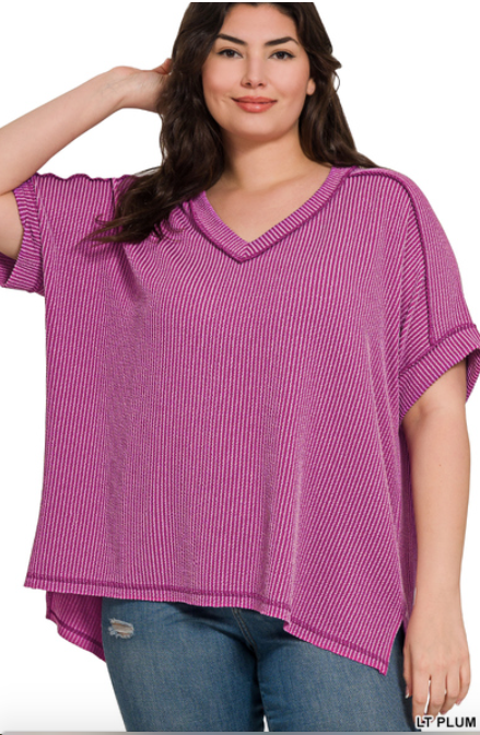 PS V Neck Ribbed Top