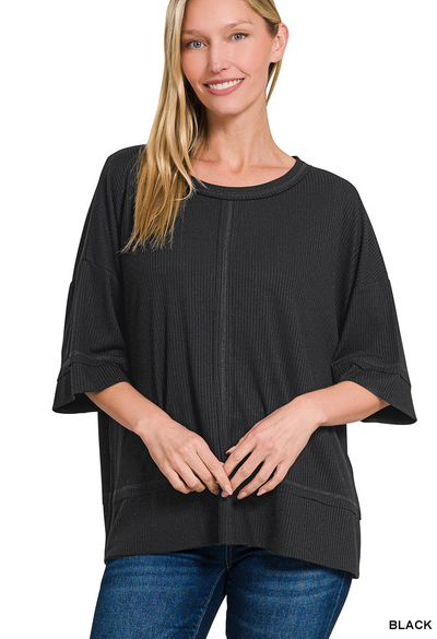 Ribbed Boat Neck 3/4 Top