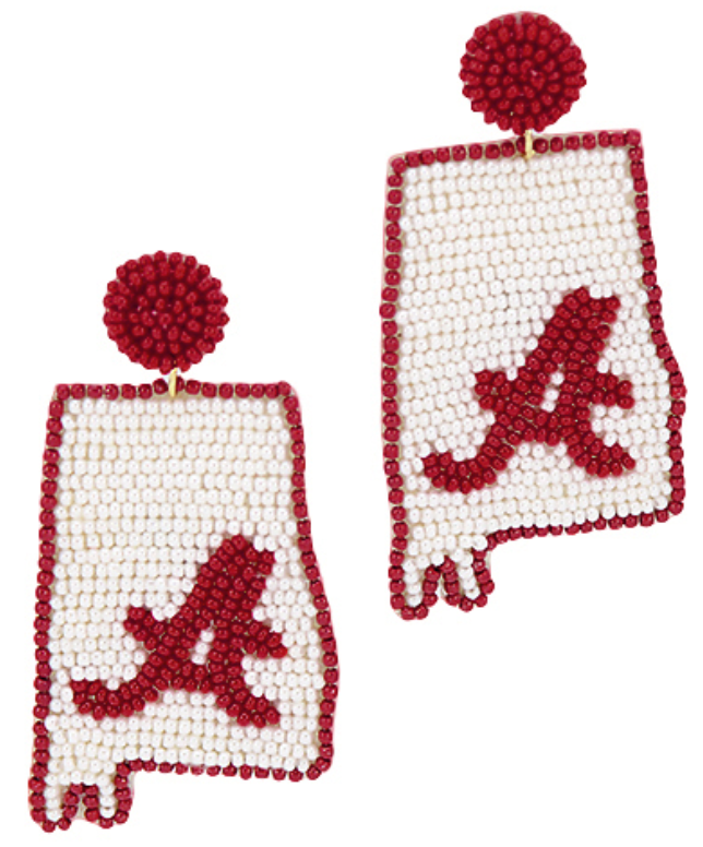 Beaded Alabama Map Earrings