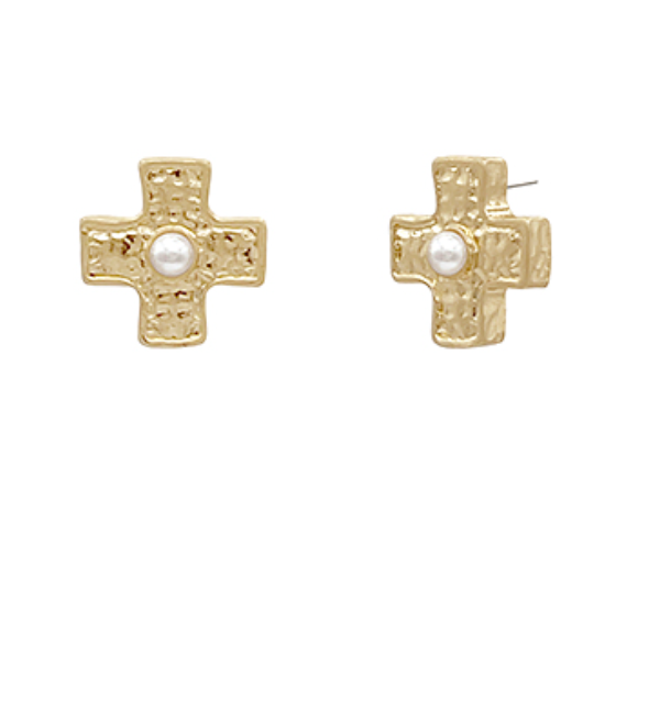 Pearl & Cross Textured Earrings