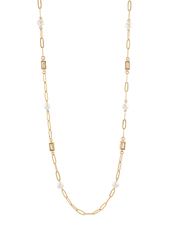 Baguette Pearl Long Necklace
