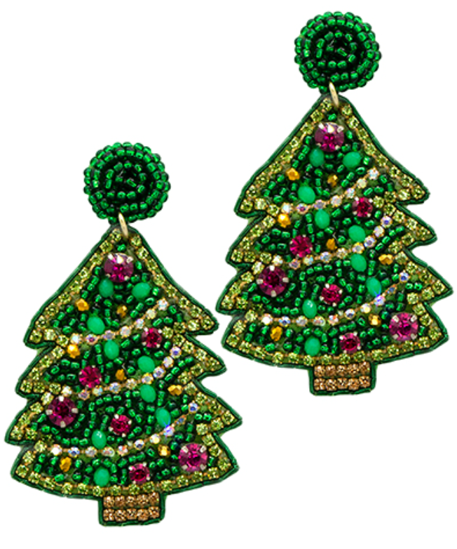 Christmas Tree Beaded Earrings