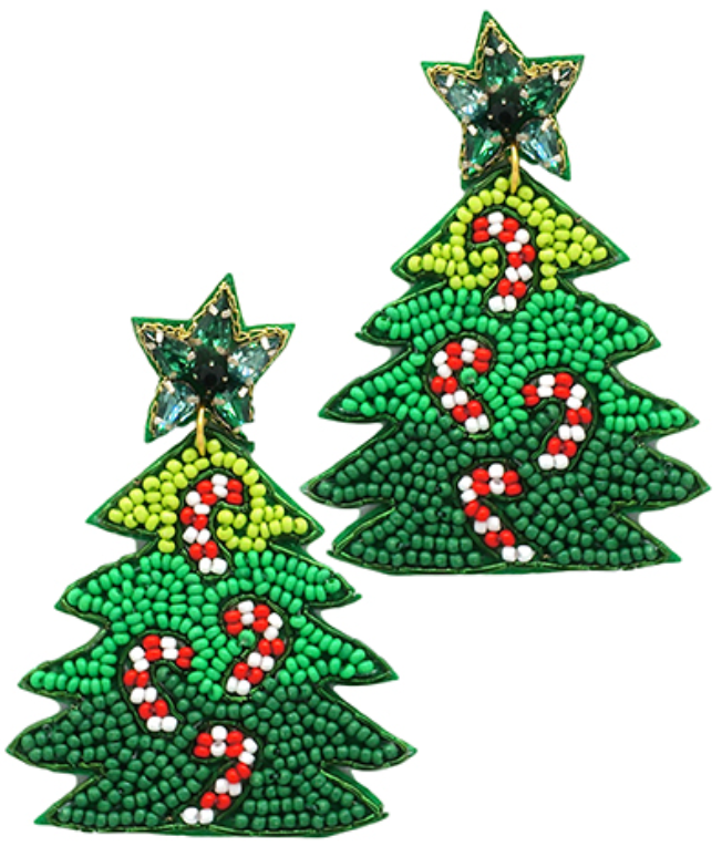 Christmas Tree Beaded Earrings