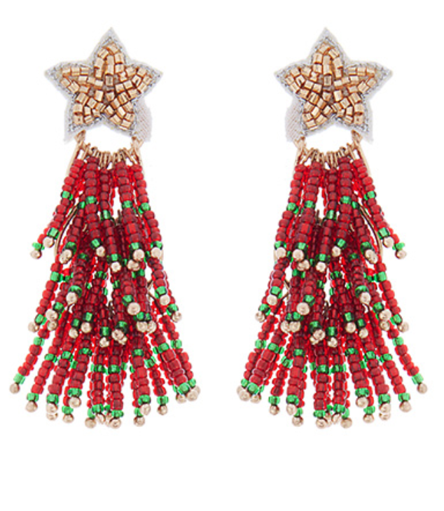 Christmas Tree Beaded Earrings