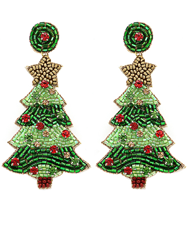 Christmas Tree Beaded Earrings