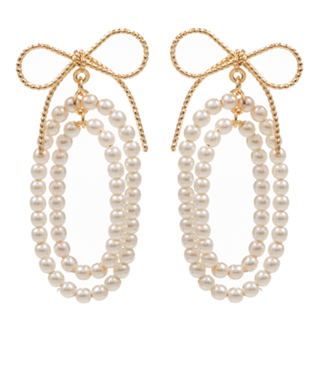 Pearl & Bow Layered Earrings