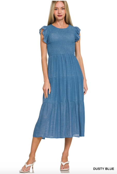 Woven Smocked Midi Dress