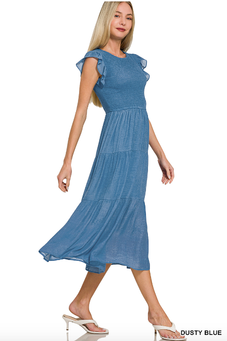 Woven Smocked Midi Dress