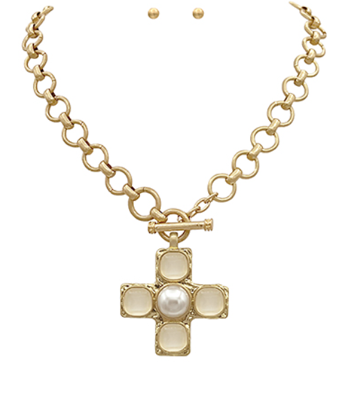 Black Cross & Chain Necklace